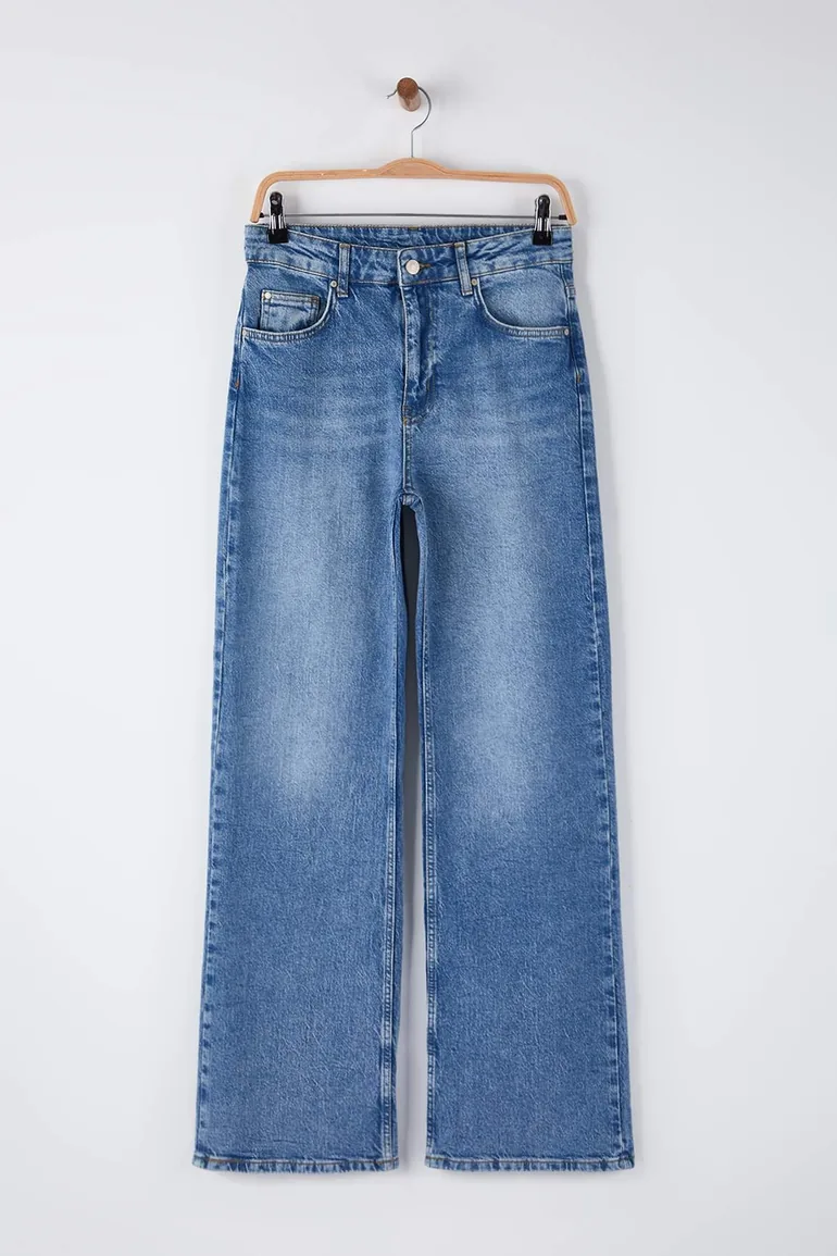 Blue high waist comfort/flexible jeans - 4