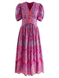 Exotic Garden Cutwork Embroidery Midi Dress - 3