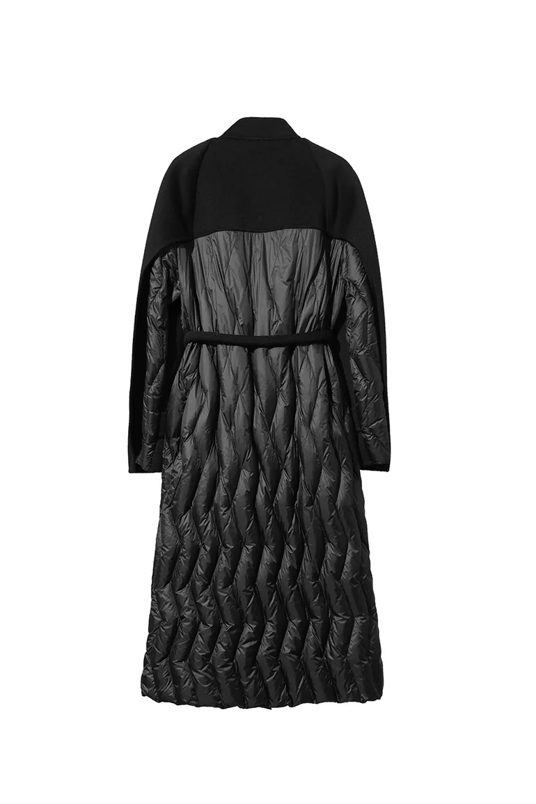 Double-faced Wool Patchwork Down Coat - 7