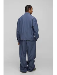 Oversized Concealed Placket Crinkle Shirt - slate blue - 1