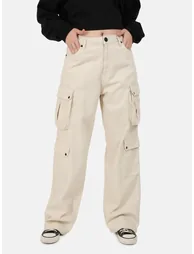 Women High Rise Relaxed Fit Cargo Jeans - 1