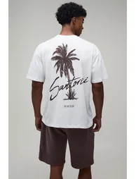 Oversized Palm Print T-Shirt & Short Set - chocolate - 1