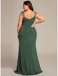 ever NOIRE|Sequin Shoulder Strap Twist High Slit Prom Dress - 6