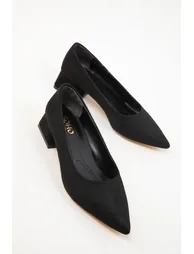 Black Suede Women's Classic Heeled Shoes - 1