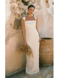 Cream Textured Knot Strap Detail Maxi Dress - 4