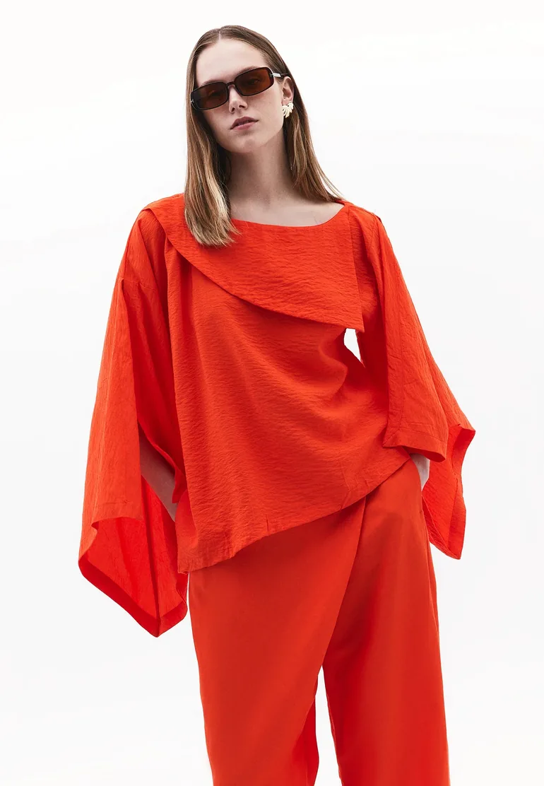 Asymmetric Blouse - SPICY ORANGE - 1