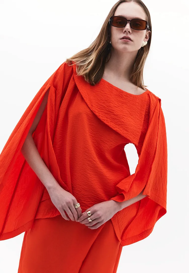 Asymmetric Blouse - SPICY ORANGE - 2