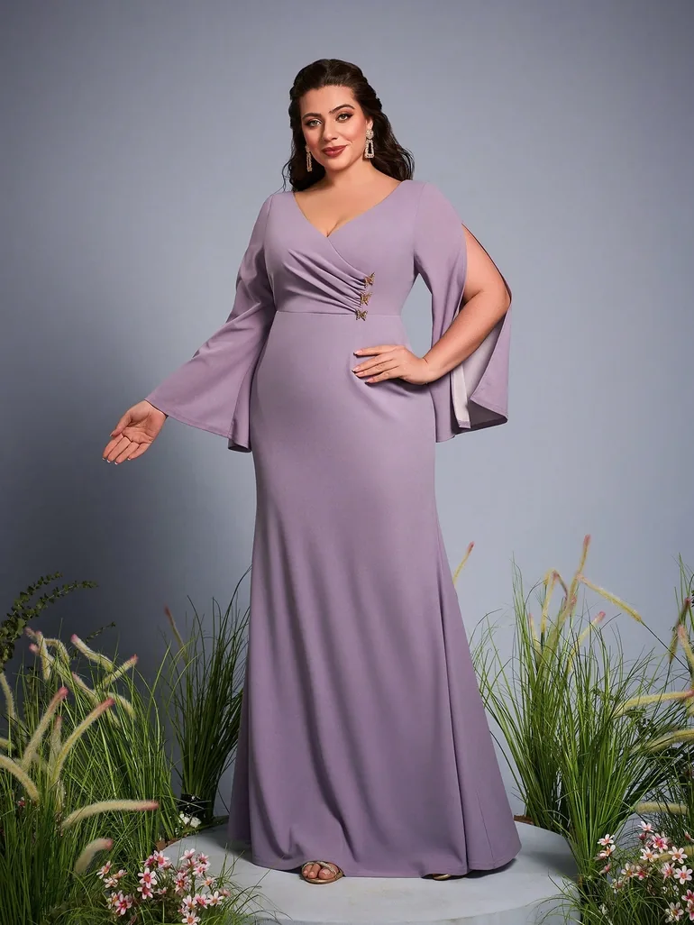 Leely Plus Women's Elegant V Neck Split Sleeve Party Dress - 4