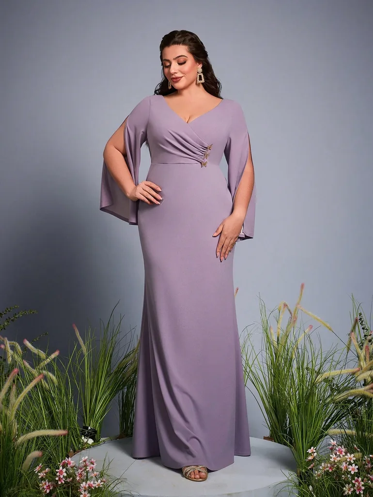 Leely Plus Women's Elegant V Neck Split Sleeve Party Dress - 1