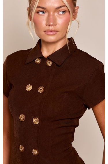 Chocolate Tailored Double Breasted Button Detail Short Sleeve Top Co-ord product thumbnail 4
