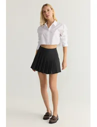 Black Pleated Woven Shorts&Skirt