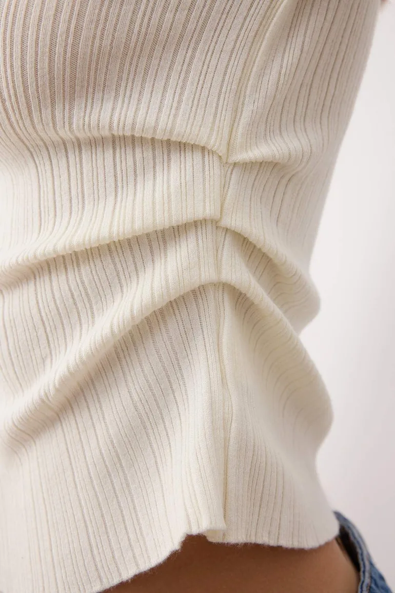 Bone Mercerized Look Drape Detailed Knitwear Sweater - 3