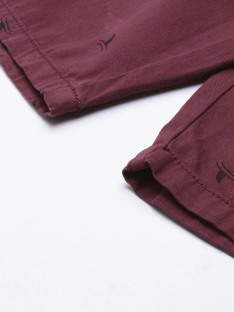 Men Burgundy Slim Fit Solid Shorts - 5