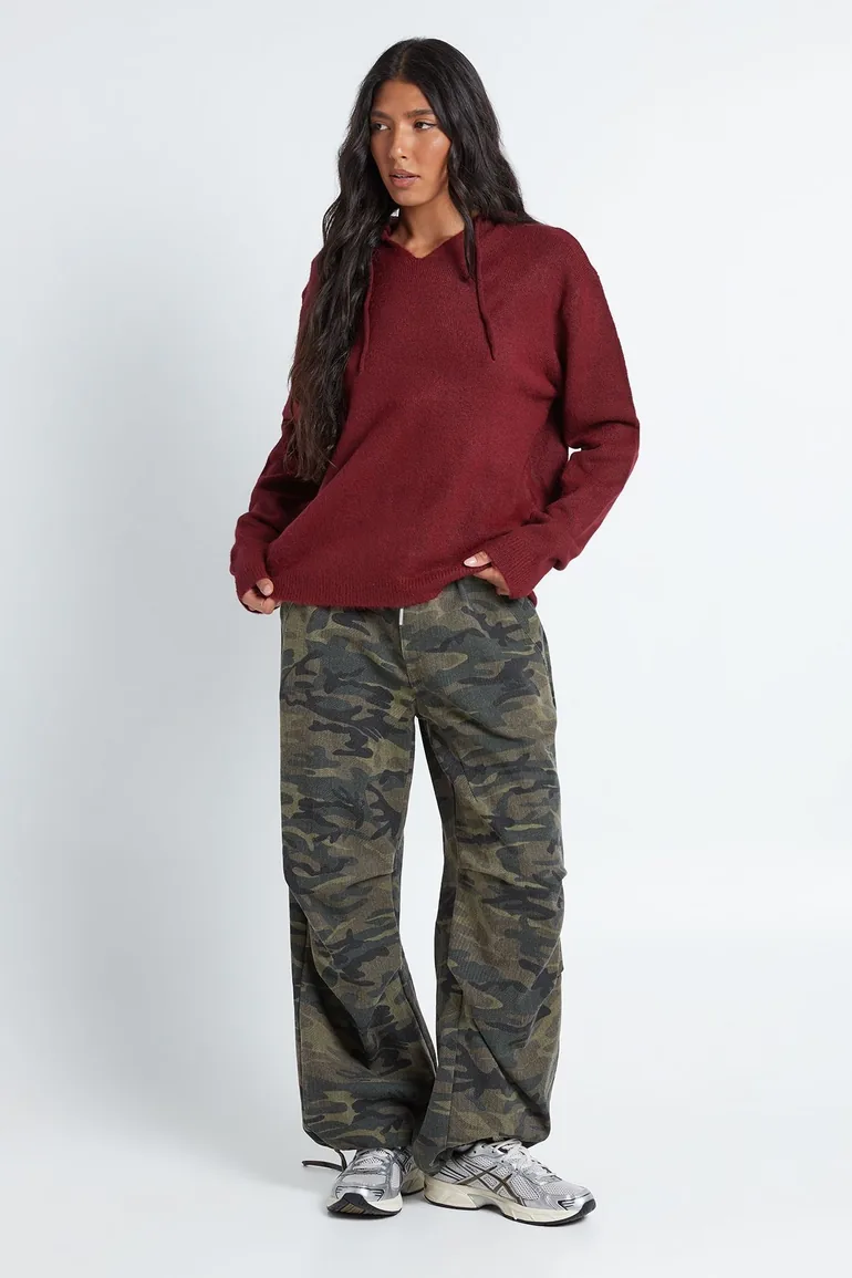 Tall Soft Knit Oversized Hoody - burgundy
