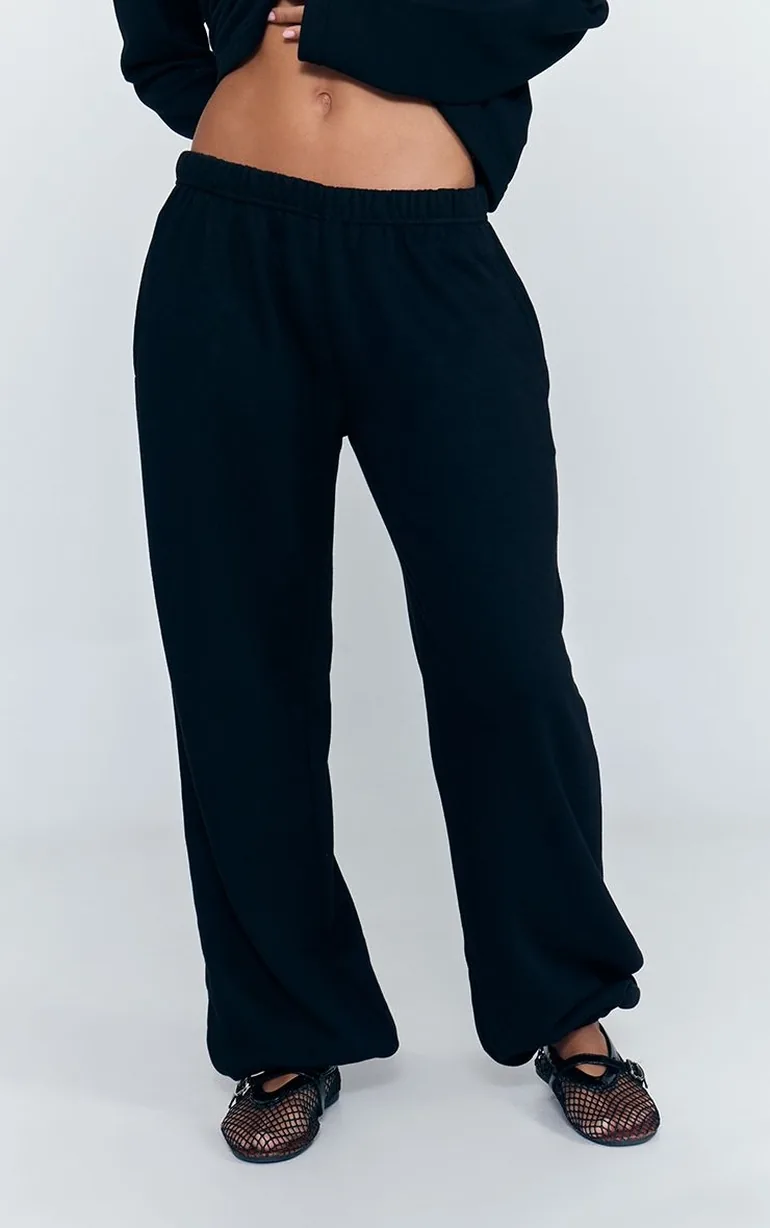 Black Soft Loopback Cuffed Joggers - 1