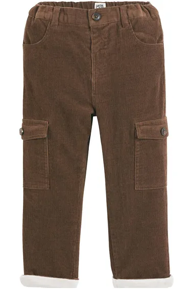 Cotton Corduroy Straight Trousers with Jersey Lining