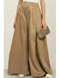Elasticated Waist High Waisted Pleated Pockets Solid Color Pants