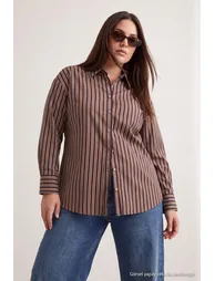 Yellow-Brown Striped Woven Oversized Shirt
