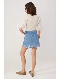تنورة دينيم قصيرة بتطريز - أزرق - 3