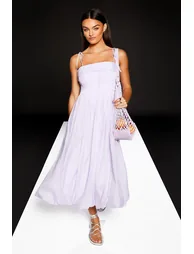 Runway Tie Strap Pleat Detail Midi Dress