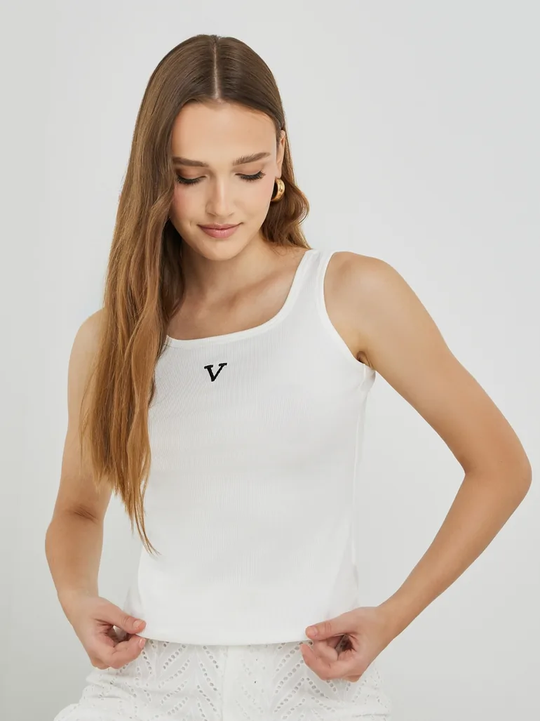 Embroidery Detail Square Neck Top