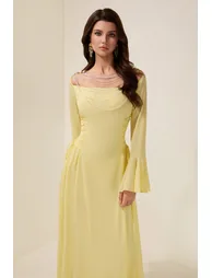 Chiffon Beaded Tie-up Frill Maxi Dress - 3