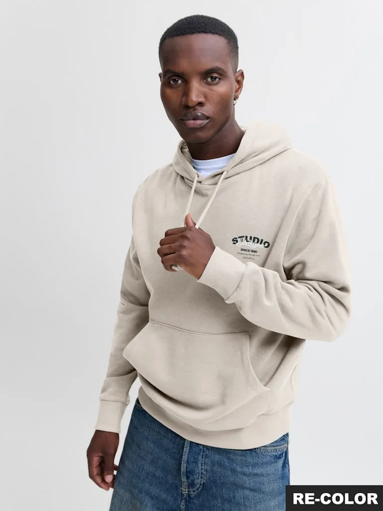 Beige Printed Studio Pullover Hoodie