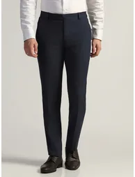Men Navy Stretchable Formal Trousers - 1