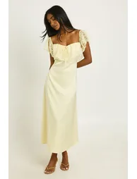 Lace Bardot Satin Midaxi Dress - lemon - 2