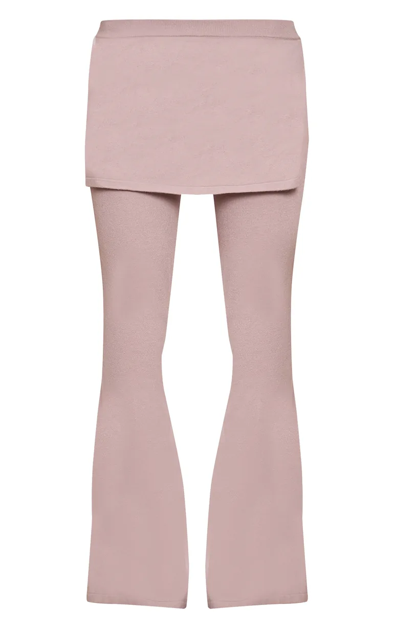 Grey Layered Detail Fine Knit Wide Leg Trouser - 4