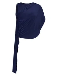 Navy Slinky Drape Detail Longline Top - 4