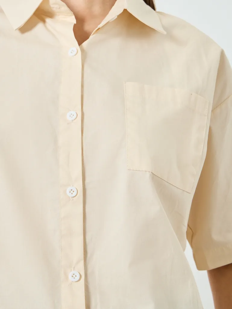 Beige Solid Short Sleeve Shirt - 3