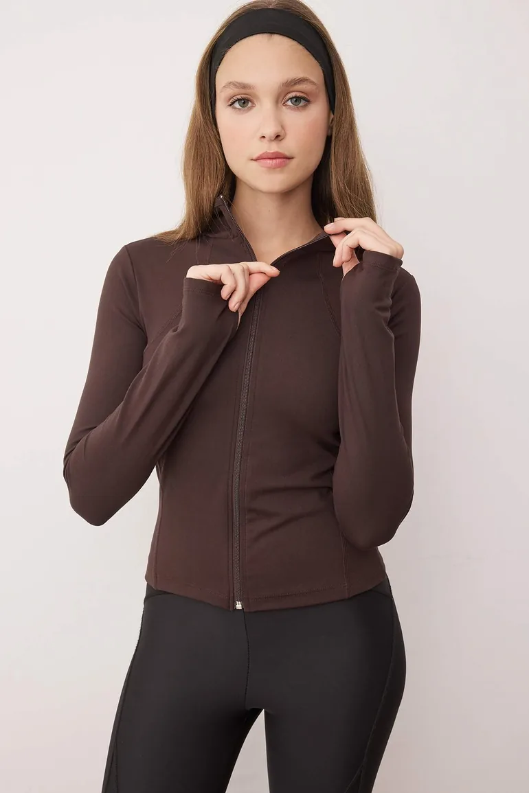 Brown brushed scuba knit sports jacket - 1