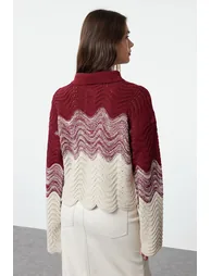 Purple Crop Polo Neck Knitwear Sweater - 1