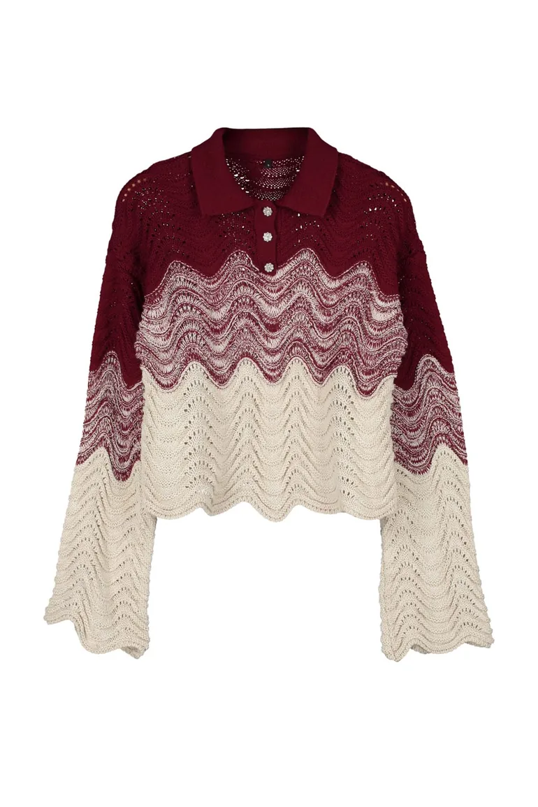 Purple Crop Polo Neck Knitwear Sweater - 3