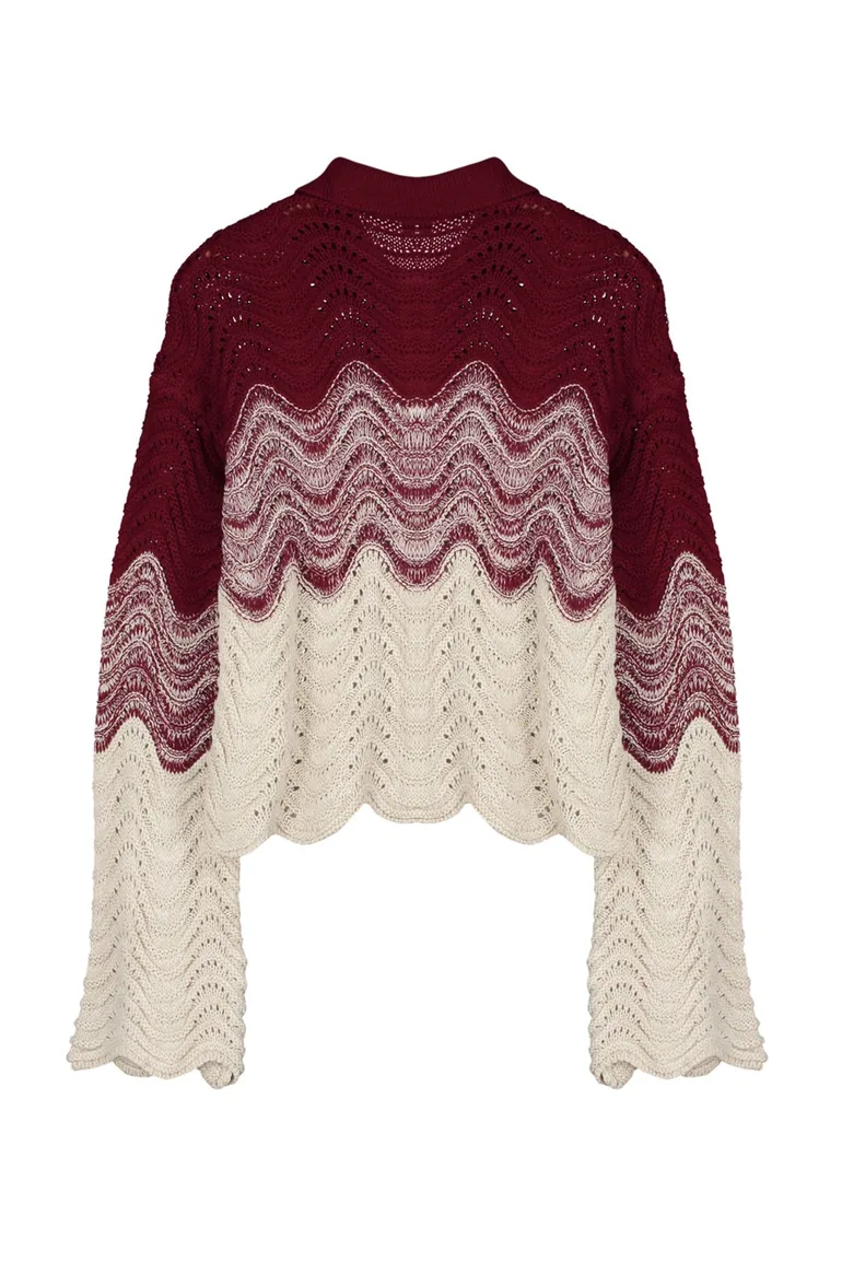 Purple Crop Polo Neck Knitwear Sweater - 2