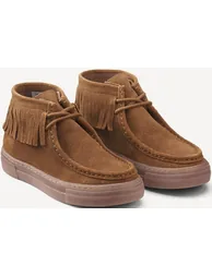Kids Leather Ankle Boots with Fringing and Laces - 1