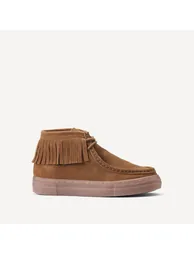 Kids Leather Ankle Boots with Fringing and Laces