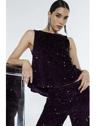 Red Velvet Sequin Sleeveless Bow Back Top