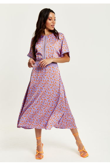 Women's Midi Dress in Lilac and Orange with Mesh. product thumbnail 2