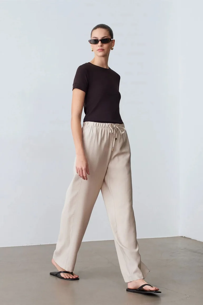 Dilvin Wide-Leg Trousers With Elastic Drawstring Waist - 3