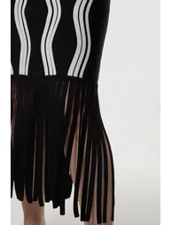 Contrast Wave Knit Dress With Fringing - 1