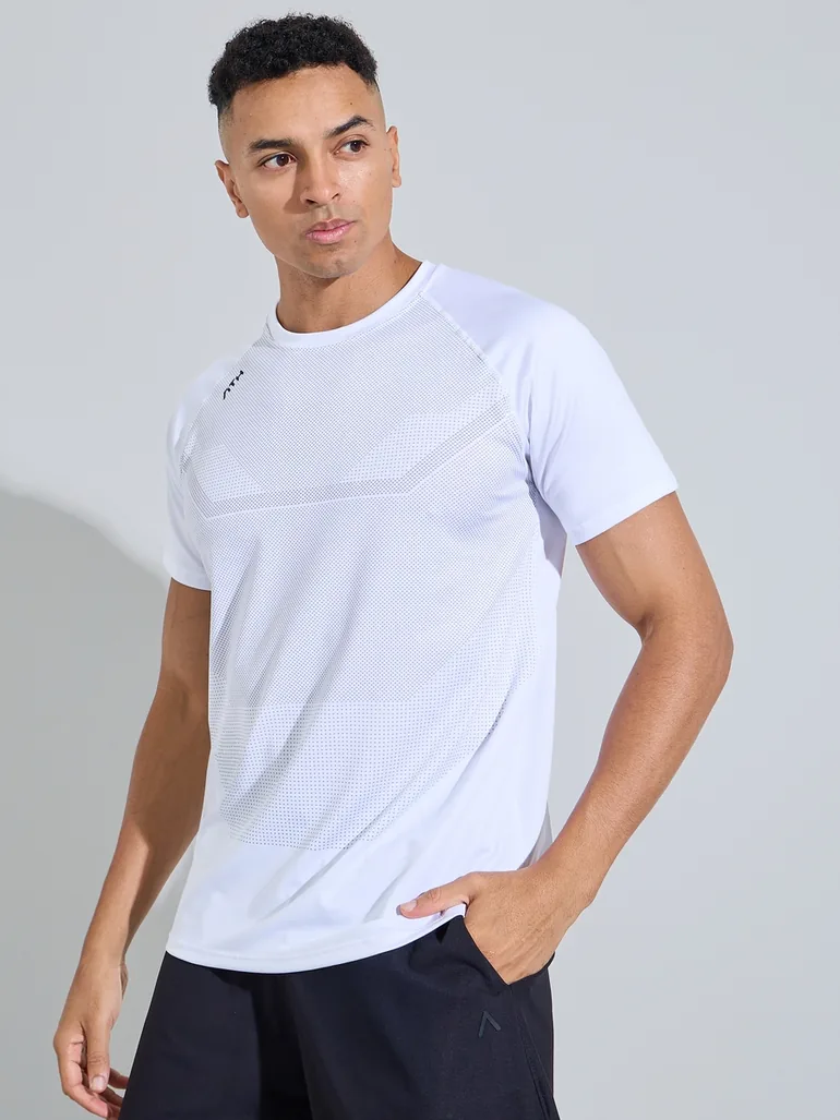 White Printed Short Sleeves Activewear T-Shirt - 1