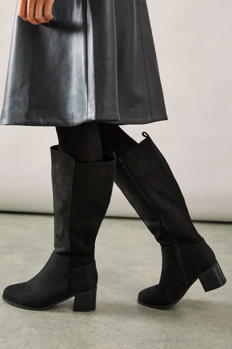 Wide Fit Haver Back Stretch Block Heel Boots