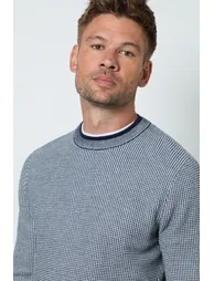 Navy White Textured Crew Neck Jumper - 2