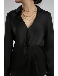 Satin Wrap Blouse With Long Sleeves - 4