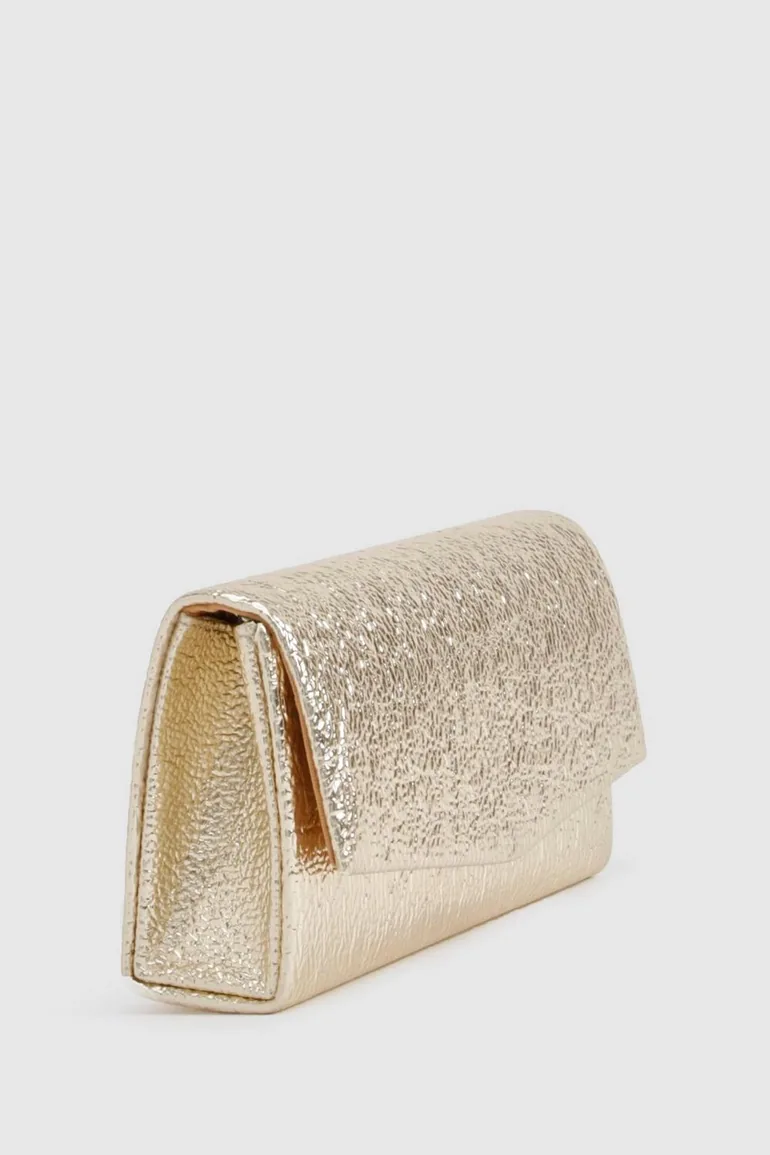Textured Metallic Structured Clutch Bag - 2