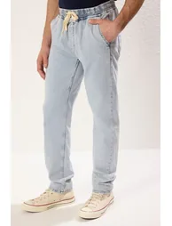 Light Blue Regular Thin Fabric Denim Trousers Jeans - 3