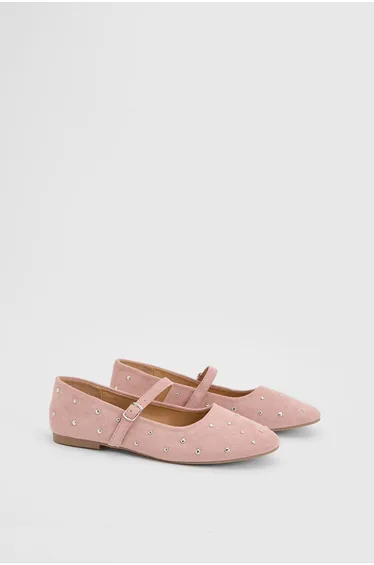 Cressie Faux Suede Studded Padded Mary Jane Ballet Flats