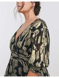 Black and Gold Jacquard Maxi Dress - 1